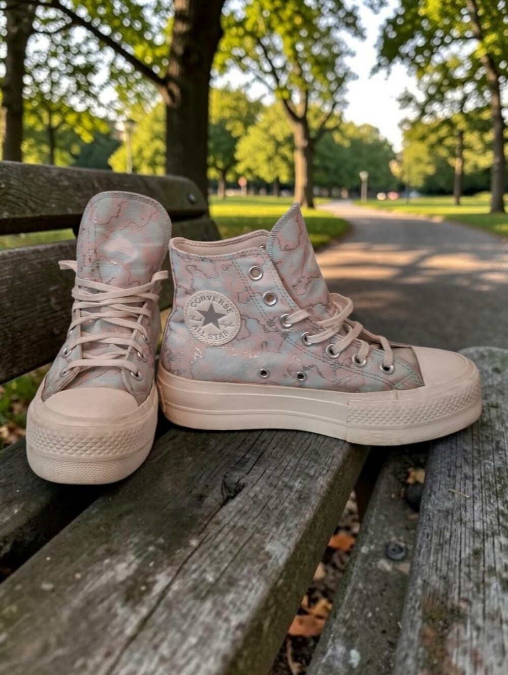 Converse High Top Platform Sneakers - Pink Marble Print Size 6.5 Women
